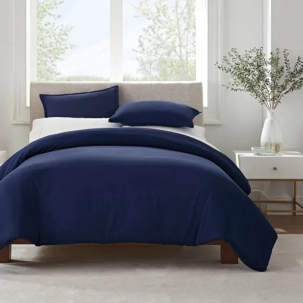 Plain Dyed Duvet Cover Set Navy Blue