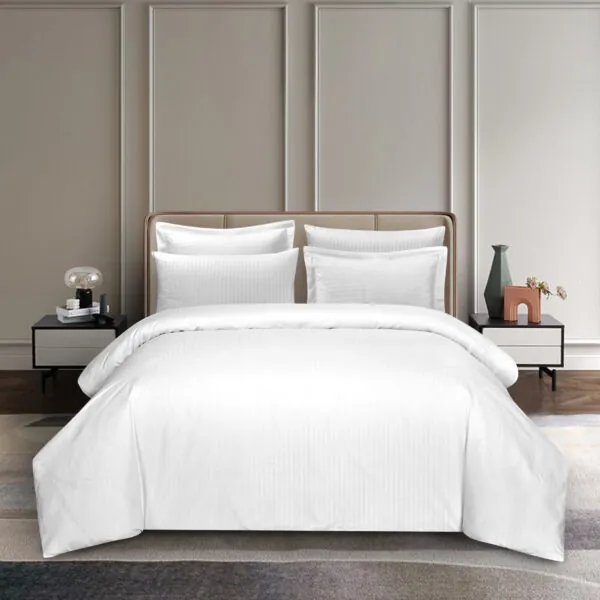 Premium Stripe Hotel Bedding Set White