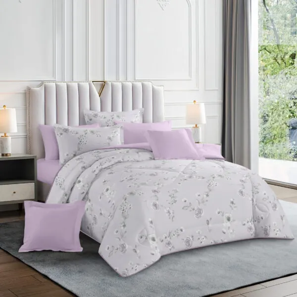 New Floral Printed Comforter Set for Bedding Violet