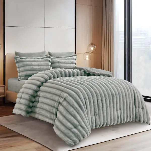 New Luxury Rabbit Fur Comforter Set for Winter Grey
