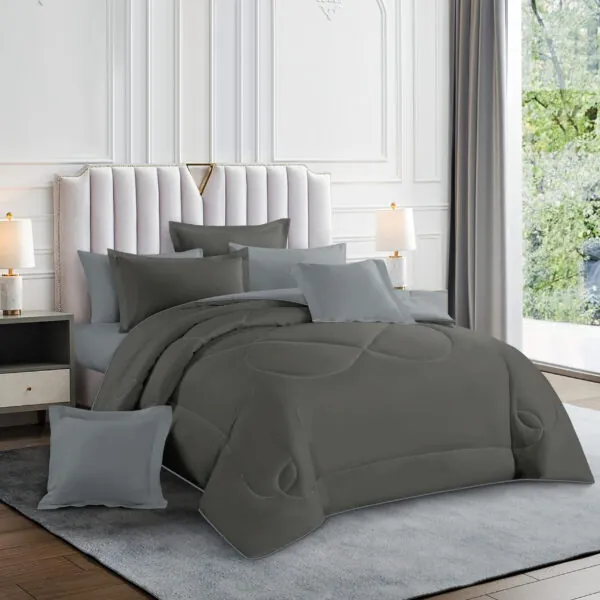 New Solid Comforter Set Dark Grey