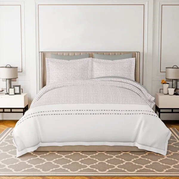 Minimalist Pink Plaid Bedding Set Comforter Collection