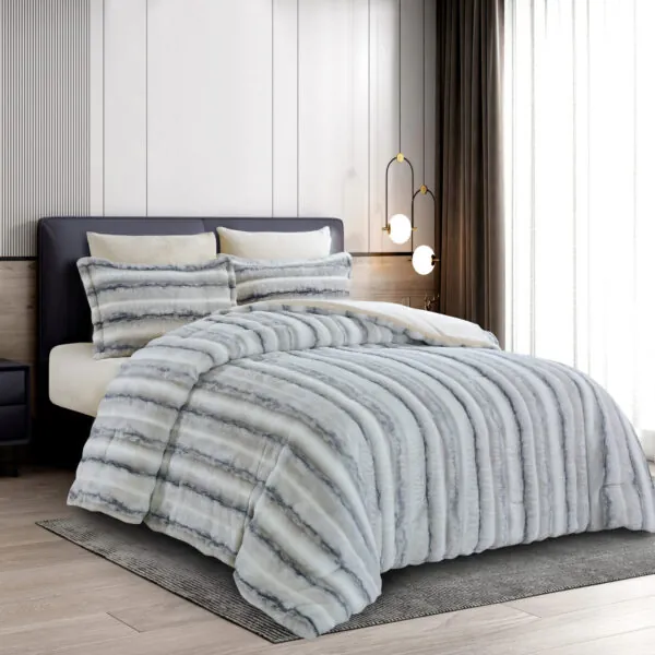 YOUNGFEEL Luxury Rabbit Fur Comforter Set for Winter